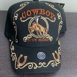 Black Cowboy Ride Hard Detail Embroidered Ball Cap NEW!